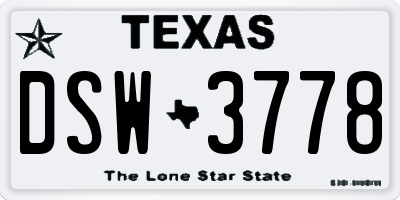 TX license plate DSW3778