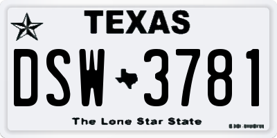 TX license plate DSW3781