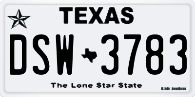 TX license plate DSW3783