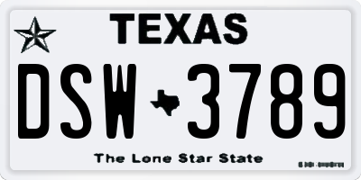 TX license plate DSW3789