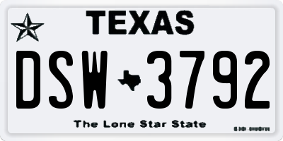 TX license plate DSW3792