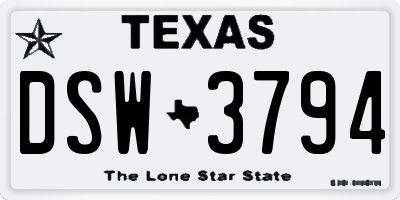 TX license plate DSW3794