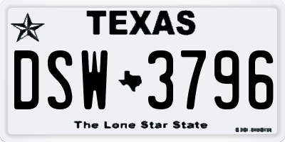 TX license plate DSW3796