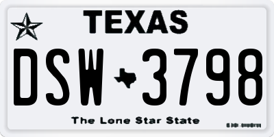 TX license plate DSW3798