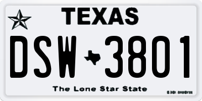 TX license plate DSW3801