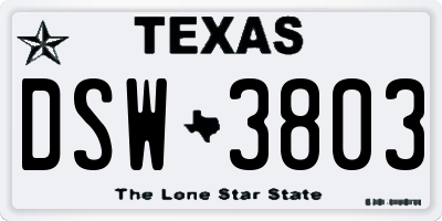 TX license plate DSW3803