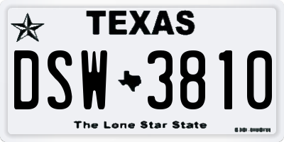 TX license plate DSW3810