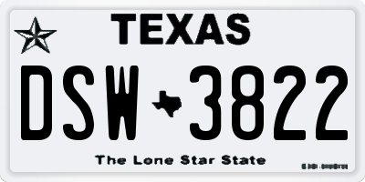 TX license plate DSW3822