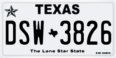 TX license plate DSW3826