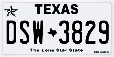 TX license plate DSW3829