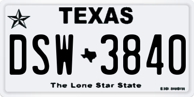 TX license plate DSW3840
