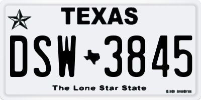 TX license plate DSW3845