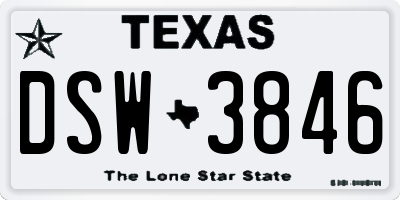 TX license plate DSW3846