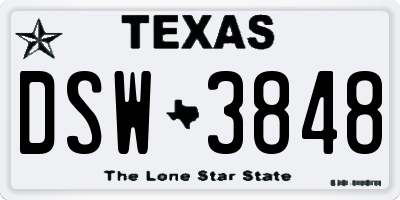 TX license plate DSW3848