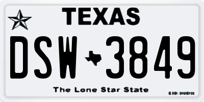 TX license plate DSW3849