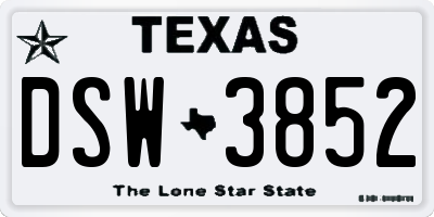 TX license plate DSW3852