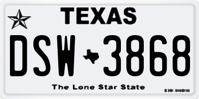 TX license plate DSW3868