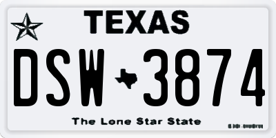 TX license plate DSW3874