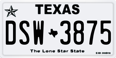 TX license plate DSW3875