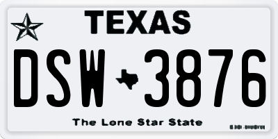 TX license plate DSW3876