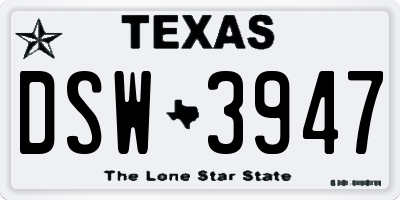 TX license plate DSW3947