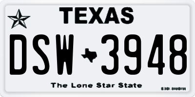 TX license plate DSW3948