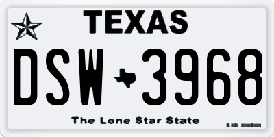 TX license plate DSW3968