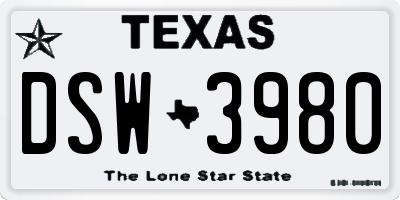 TX license plate DSW3980