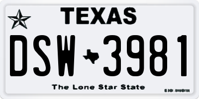 TX license plate DSW3981