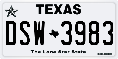 TX license plate DSW3983