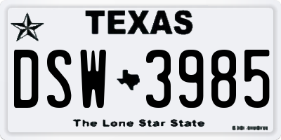 TX license plate DSW3985