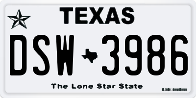 TX license plate DSW3986