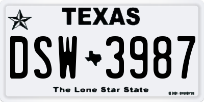 TX license plate DSW3987