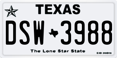 TX license plate DSW3988