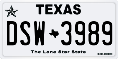 TX license plate DSW3989