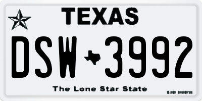 TX license plate DSW3992