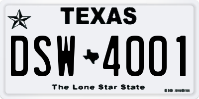 TX license plate DSW4001