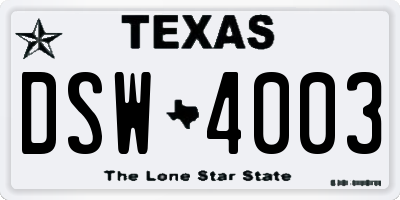 TX license plate DSW4003