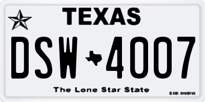 TX license plate DSW4007