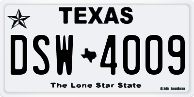 TX license plate DSW4009
