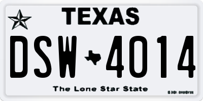 TX license plate DSW4014