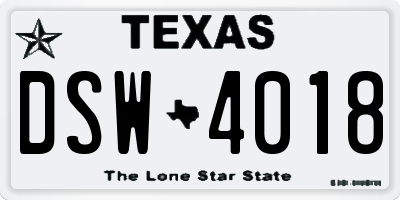 TX license plate DSW4018