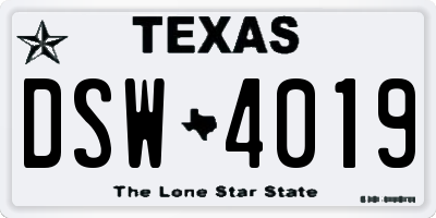 TX license plate DSW4019