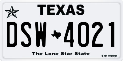 TX license plate DSW4021
