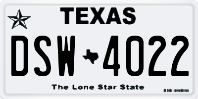 TX license plate DSW4022