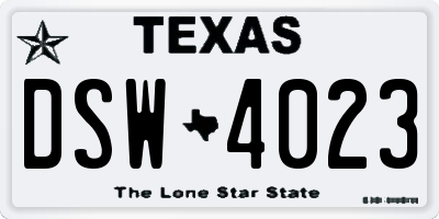 TX license plate DSW4023