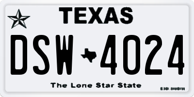 TX license plate DSW4024