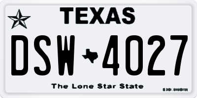 TX license plate DSW4027