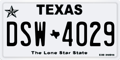 TX license plate DSW4029