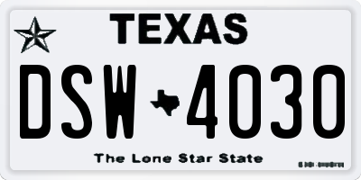 TX license plate DSW4030